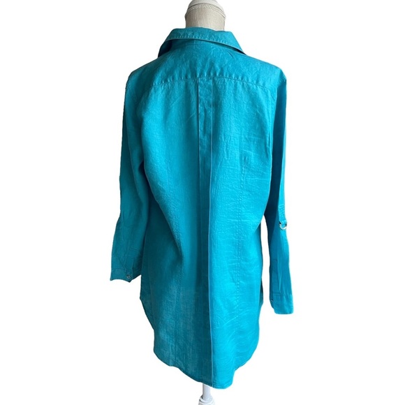 Chico's Blue Linen Button‎ Down with Front Pockets Shirt Size: 2 (M) - Picture 5 of 8